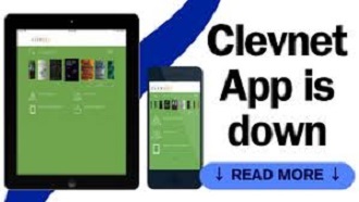 picture of tablet and picture of smartphone with library information showing on them. words to the right of pictures that say "Clevnet app is down. Read more."
